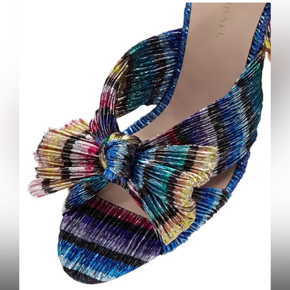 NEW Loeffler Randall Camellia Bow High Heel Sandal Rainbow Metallic Crinkled 8.5 - Picture 6 of 14